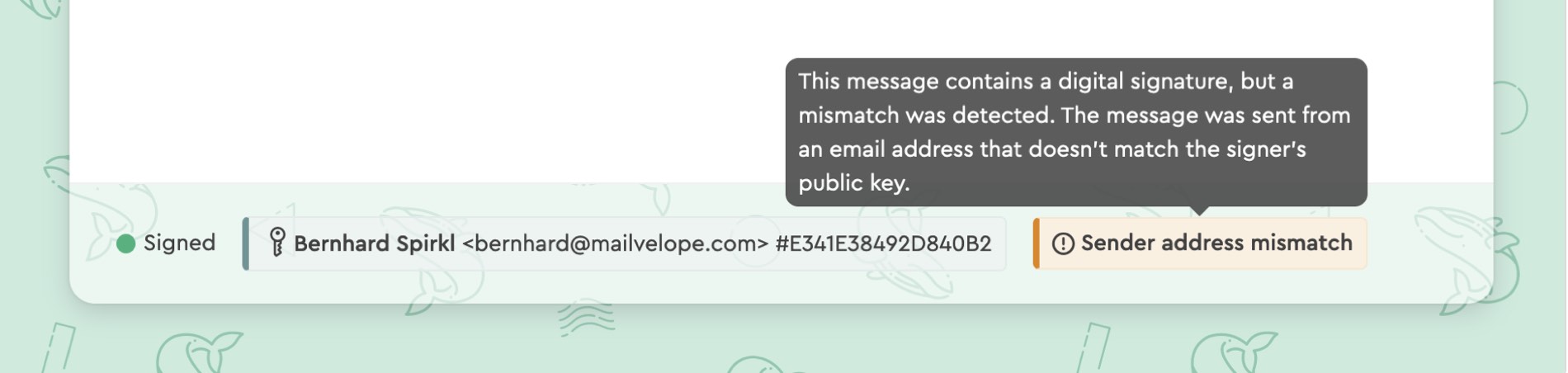 Mailvelope detected an adress mismatch