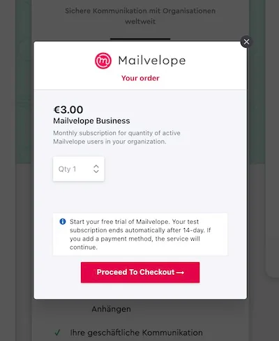 Mailvelope Business checkout