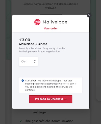 Mailvelope Business checkout