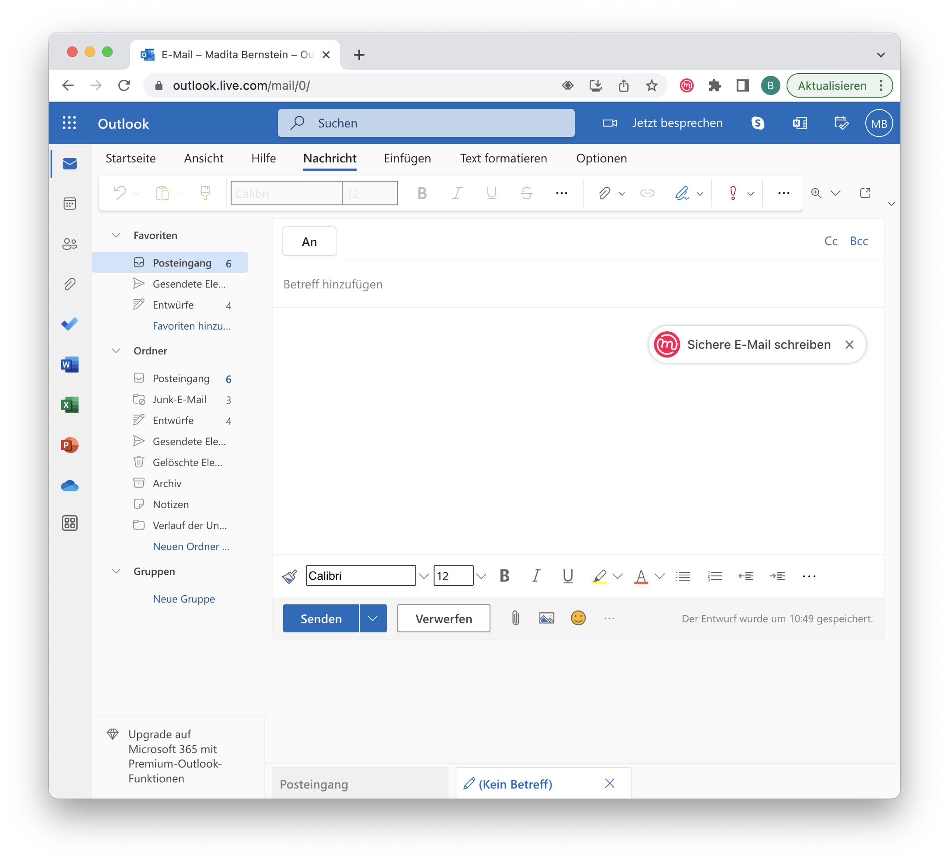 Den Mailvelope Editor in Outlook.com öffnen
