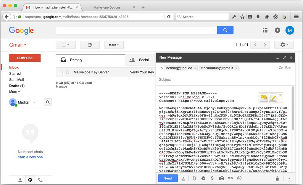 Gmail screenshot with recipients entered in Gmail compose interface