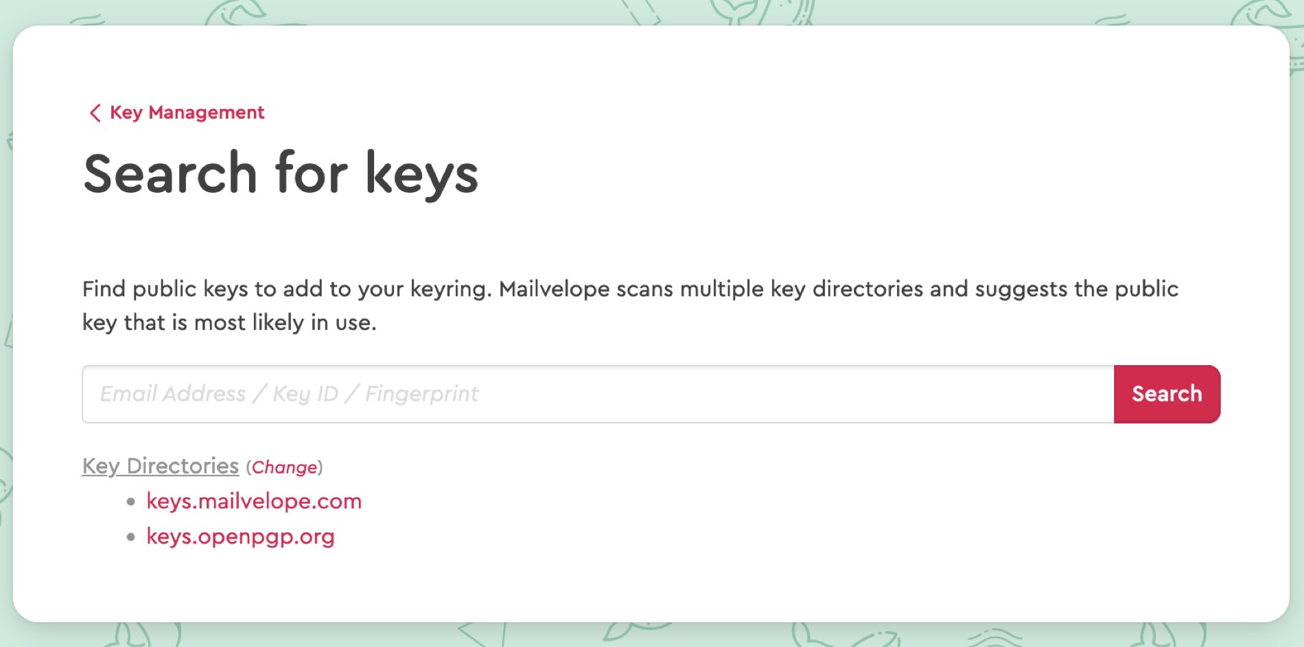 The renewed Mailvelope key saerch UI