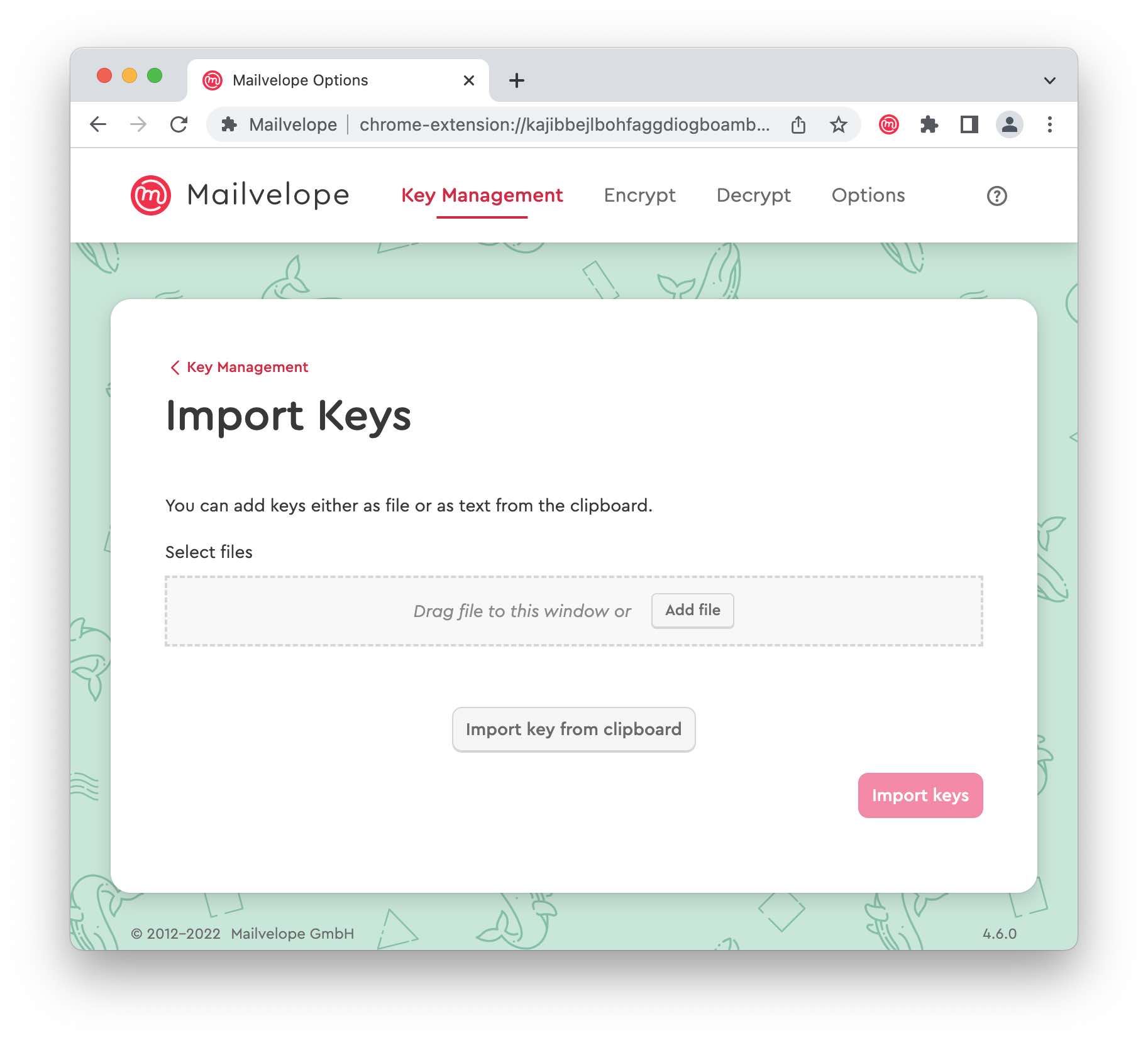 Import key into Mailvelope