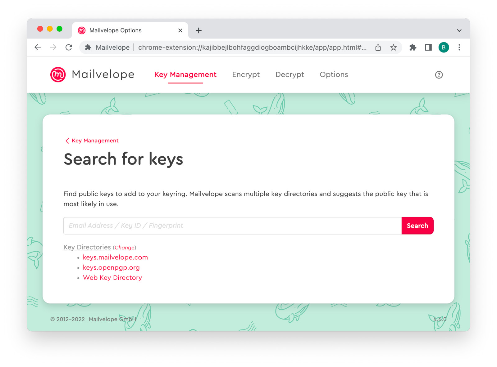 Mailvelope key search on different directories