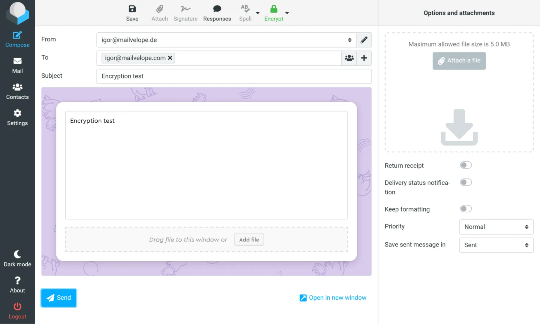 Roundcube-Editor mit aktiviertem Mailvelope